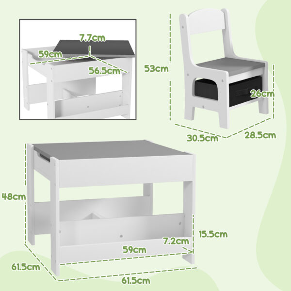 HOMCOM 3PCs Kids Table and Chair Set with Blackboard, Storage, Bookshelves, Grey   Aosom UK - Image 3