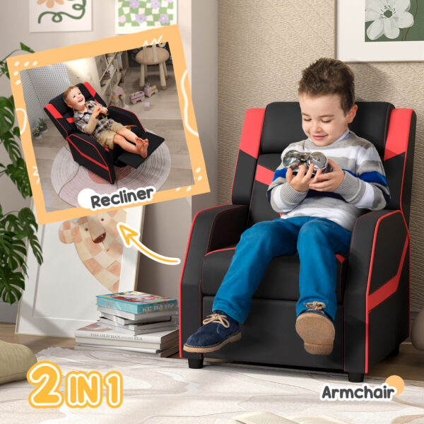 AIYAPLAY 2 in 1 Kids Chair Recliner with Backrest, Armrest, Footrest, PU Leather, for 3-9 Years Old, Black   Aosom UK - Image 4