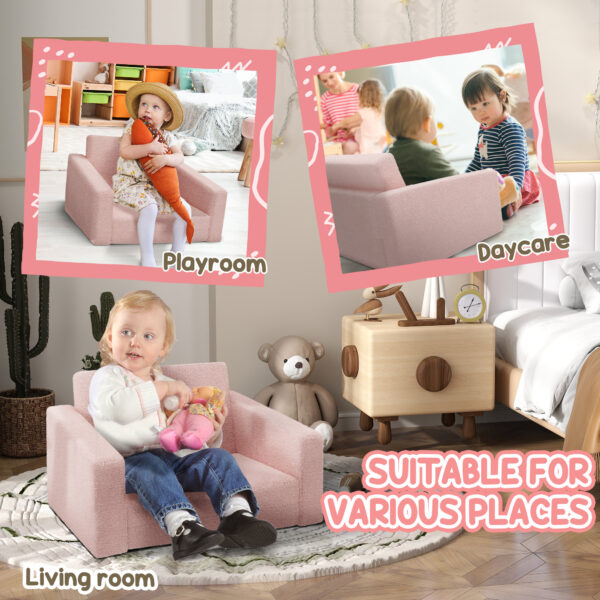 AIYAPLAY Childrens Sofa 2 in 1 Kids Convertible Sofa Kids Armchair, Foldable Recliner for for Bedroom Playroom Living Room, Pink   Aosom UK - Image 5