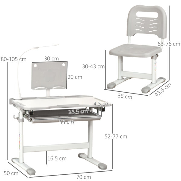 HOMCOM Children's Study Desk Set: USB Lamp, Storage Drawer, Activity Table for Arts & Crafts, Grey & White   Aosom UK - Image 3