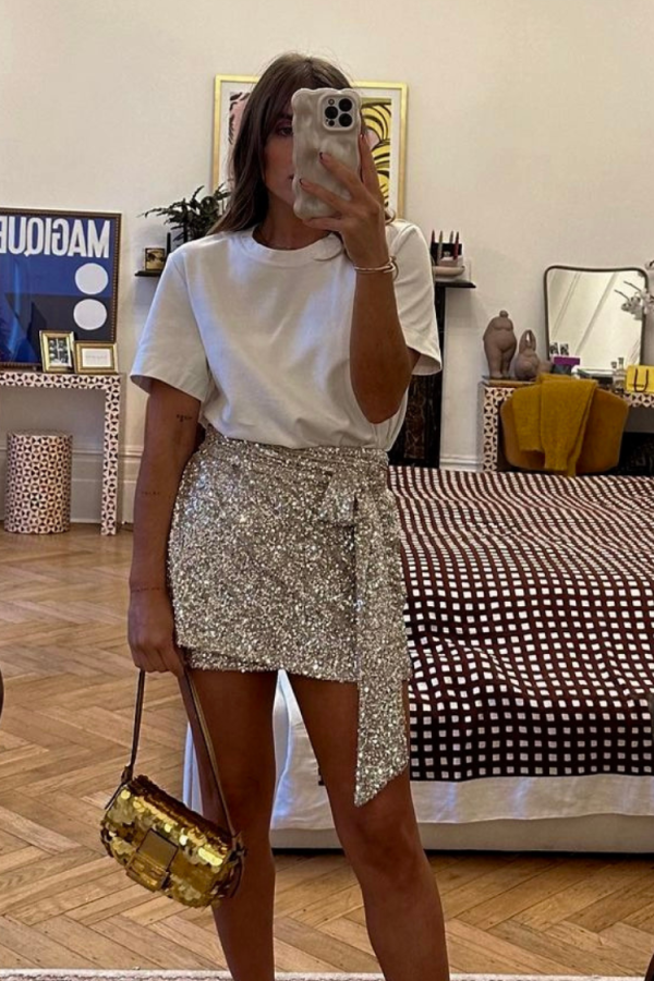 Women's Sequin Mini Jaspre Skirt in Silver, Size 6 by Never Fully Dressed - Image 8