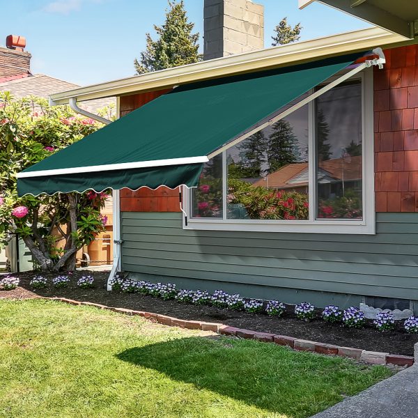 Outsunny 3.5 x 2.5 m Garden Patio Manual Awning Canopy Sun Shade Shelter with Winding Handle - Green - Image 2