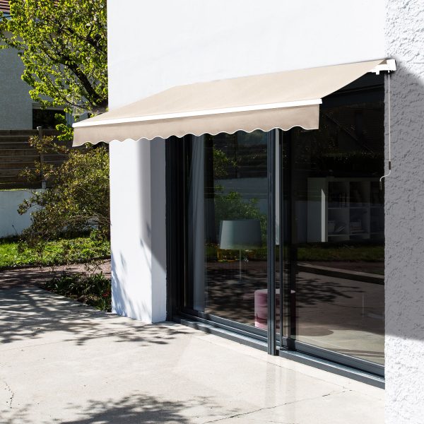 Outsunny 3 x 2.5m Garden Patio Manual Awning Canopy Sun Shade Shelter with Winding Handle Retractable - Cream White - Image 2