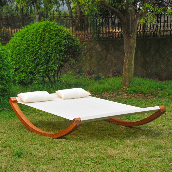 Outsunny Rocking Double Sun Lounger W/ Wooden Frame-White - Image 7