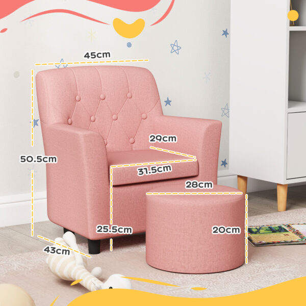 AIYAPLAY 2PCs Kids Sofa Set with Footrest, for Playroom, Bedroom, Pink   Aosom UK - Image 3