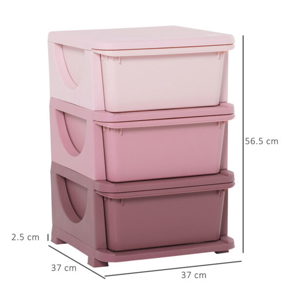 HOMCOM 3-Tier Toy Storage Box Kids Toy Storage with Removable Boxes, for Bedrooms, Playrooms & Other Children Areas, Pink   Aosom UK - Image 3