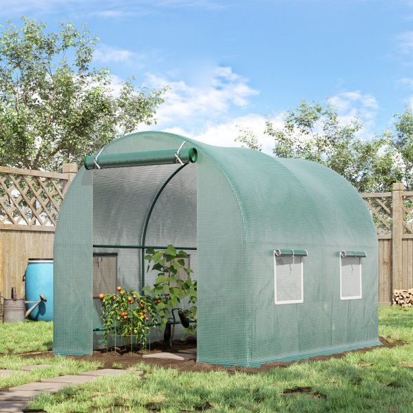 Outsunny Walk-In Greenhouse Reinforced Polytunnel Greenhouse Garden Plants Grow Waterproof Cover Galvanised Base w/ Slide Door, 2.5 x 2 m - Image 2