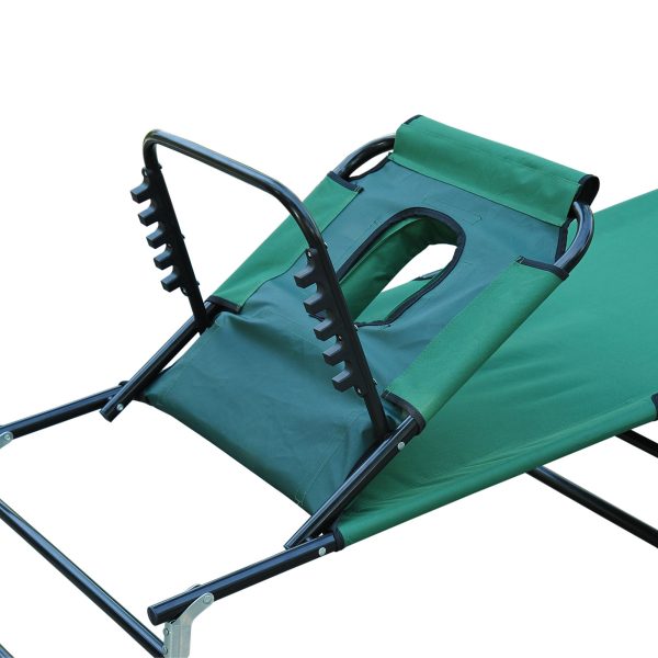 Outsunny Foldable Outdoor Sun Lounger Adjustable Backrest Reclining Chair with Pillow and Reading Hole Garden Beach, Dark Green   Aosom UK - Image 9