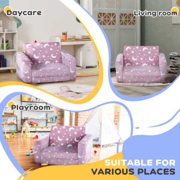 AIYAPLAY Childrens Sofa Beds 2 in 1 Kids Foldable Chair with Glow in The Dark Stars Moon Design, Washable Cushion and Cover, Pink   Aosom UK - Image 6