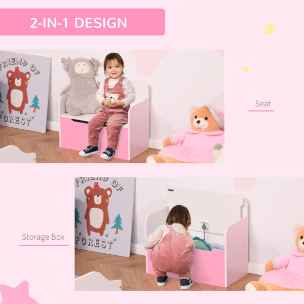 HOMCOM Kids Wooden Toy Storage Chest Chair 2 in 1 Design with Gas Stay Bar Safety Hinges Lid 60 x 30 x 50cm Pink   Aosom UK - Image 6