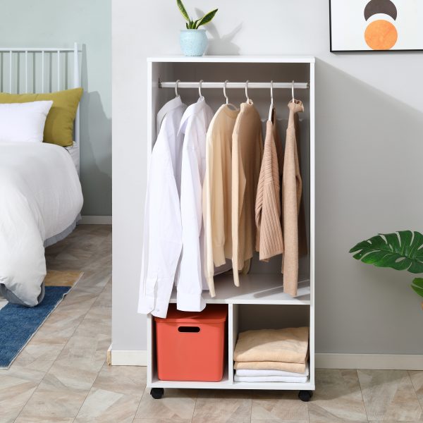 HOMCOM Open Wardrobe with Hanging Rod and Storage Shelves Mobile Garment Rack on Wheels Bedroom, Cloakroom, White - Image 4