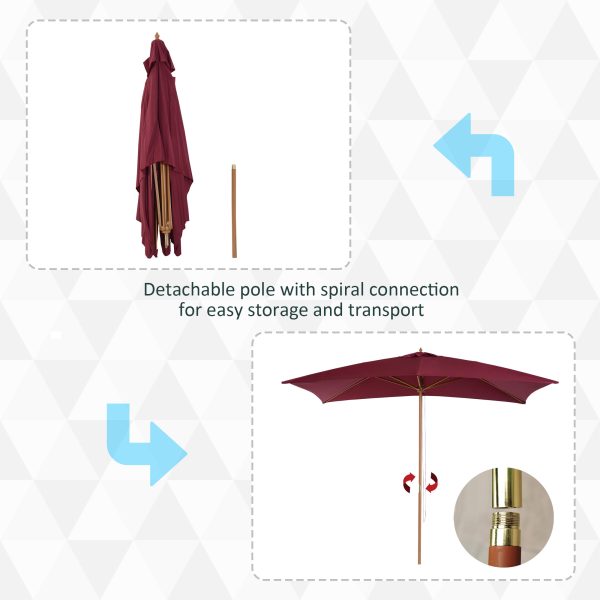 Outsunny Waterproof Wooden Garden Parasol, 3m x 2m Sun Shade Patio Umbrella, Outdoor Canopy, Wine Red   Aosom UK - Image 4