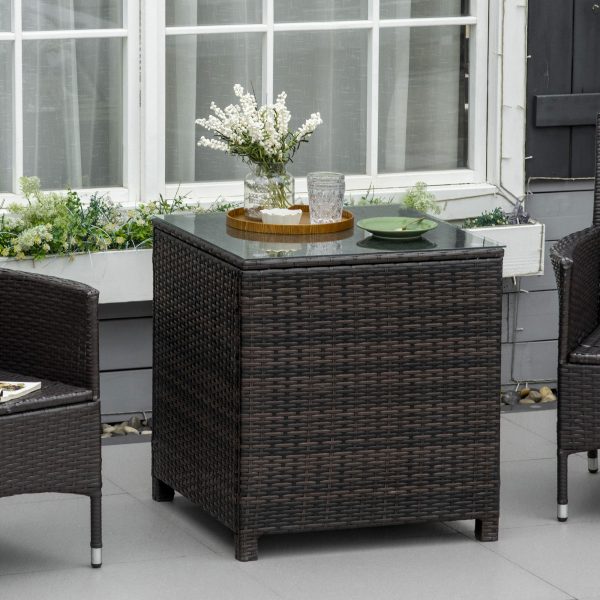 Outsunny Rattan Garden Side Table: Weather-Resistant Frame with Tempered Glass Top, Rustic Brown   Aosom UK - Image 2