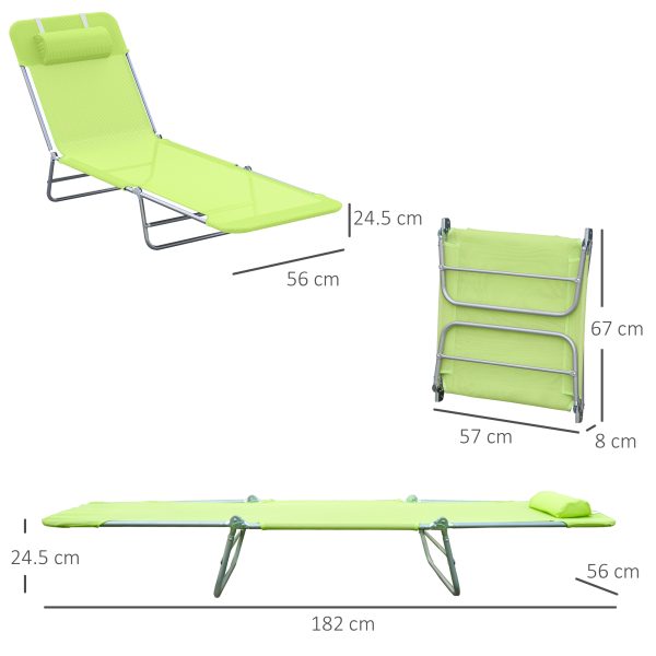 Outsunny Adjustable Sun Lounger: Reclining Garden Relaxer with Adjustable Back, Green - Image 3