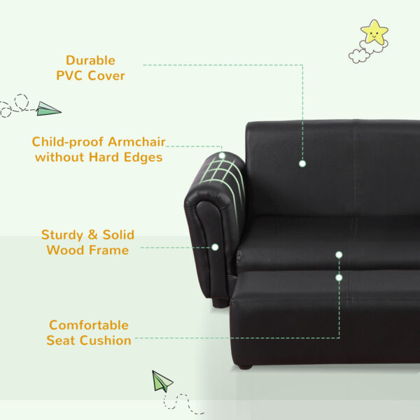 HOMCOM 2 Seater Toddler Chair Kids Twin Sofa Childrens Double Seat Chair Furniture Armchair Boys Girls Couch w/ Footstool (Black)   Aosom UK - Image 6