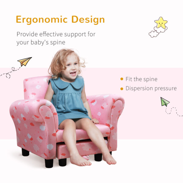 HOMCOM Kids Children Armchair Mini Sofa Wood Frame w/ Footrest Anti-Slip Legs High Back Arms Bedroom Playroom Furniture Cute Cloud Pink   Aosom UK - Image 4