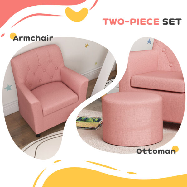 AIYAPLAY 2PCs Kids Sofa Set with Footrest, for Playroom, Bedroom, Pink   Aosom UK - Image 4