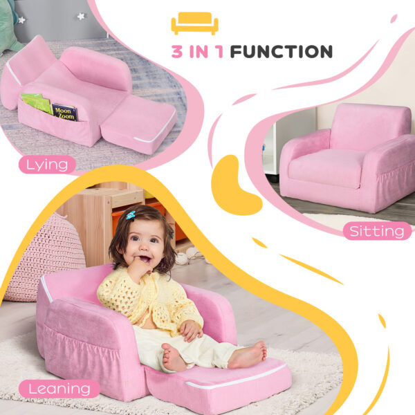 HOMCOM Kids 2 In 1 Armchair Sofa Bed, Fold Out, Padded Wood Frame, Bedroom Furniture, Pink   Aosom UK - Image 5