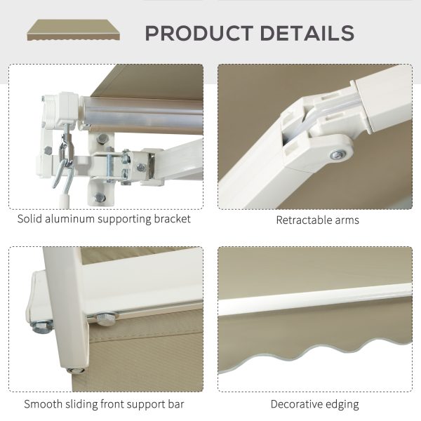 Outsunny 2.5x2 m Manual Retractable Awning-Beige Canopy/White Frame - Image 5