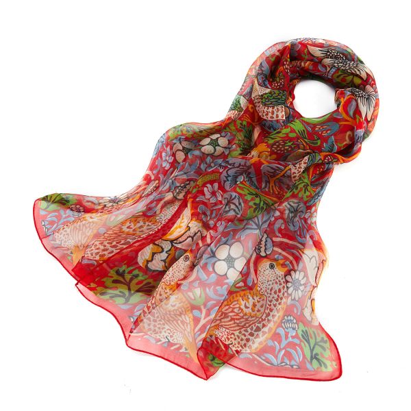 Silk Scarf Strawberry Thief Red