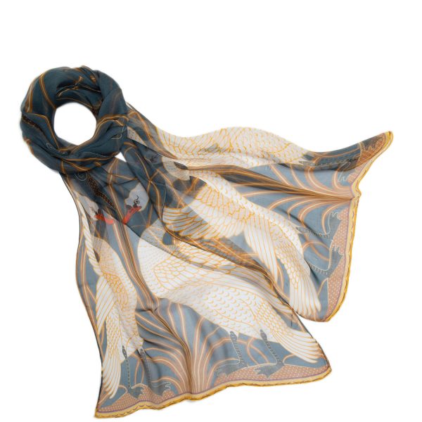 Silk Scarf W Crane Swan