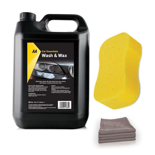 Aa Wash And Wax Car Shampoo 5L + 1 X Jumbo Sponge & 2 X Mf Cloths