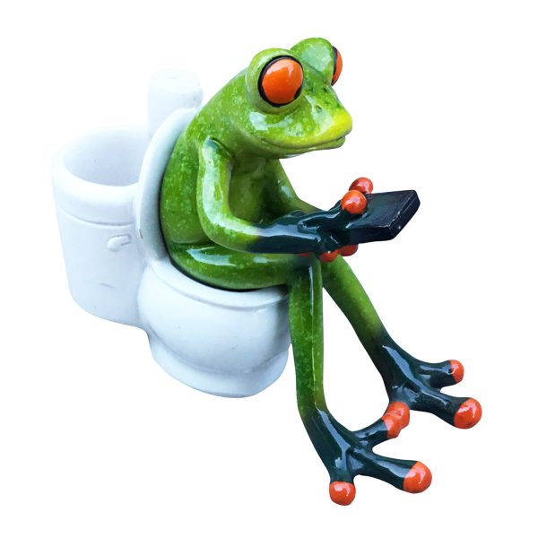 Resin Frog Texting On Toilet