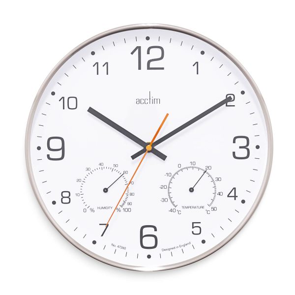 Acctim Komfort Wall Clock Thermo Hygro Brushed Steel 30Cm