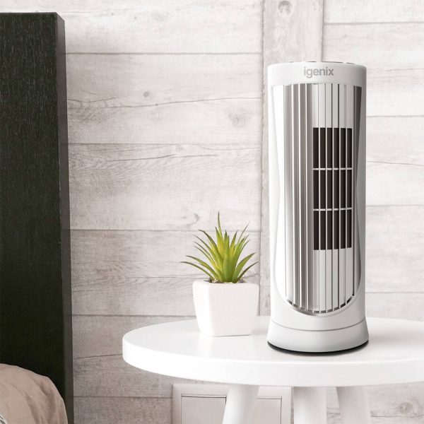 12 Inch Mini Tower Fan With 8H Timer White/Silver