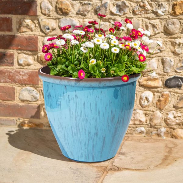 48Cm Running Glaze Planter Aqua Set Of 2