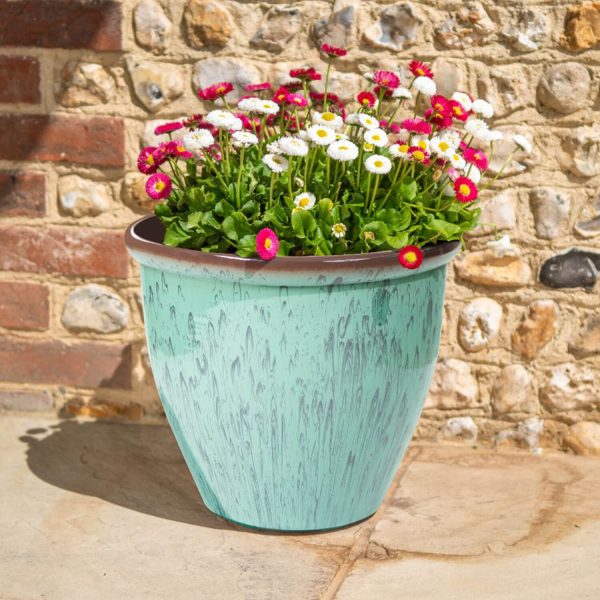 48Cm Running Glaze Planter Green Set Of 2