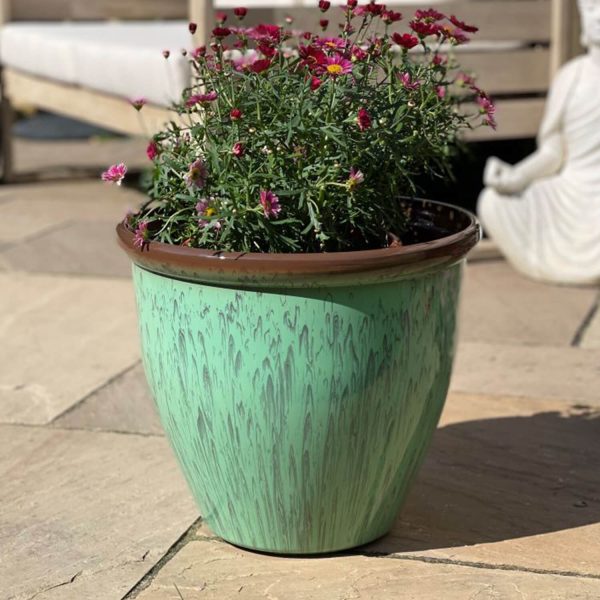 38Cm Running Glaze Planter Green Set Of 2