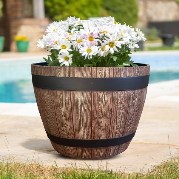 51Cm Barrel Planter Medium Oak Set Of 2