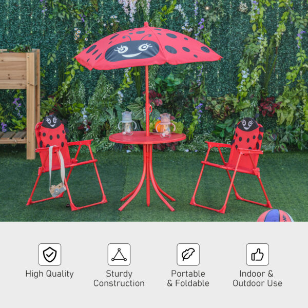 Outsunny Kids Folding Picnic Table and Chairs Set Ladybug Pattern Outdoor w/ Parasol   Aosom UK - Image 4