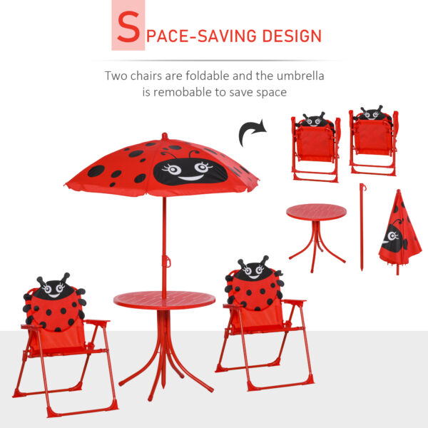 Outsunny Kids Folding Picnic Table and Chairs Set Ladybug Pattern Outdoor w/ Parasol   Aosom UK - Image 5