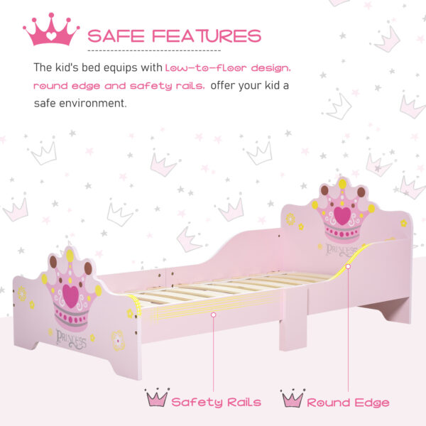 HOMCOM Kids Wooden Bed with Crown Modeling Safety Side Rails Easy to Clean Perfect Gift for Toddlers Girls Age 3 to 6 Years Old Pink   Aosom UK - Image 5