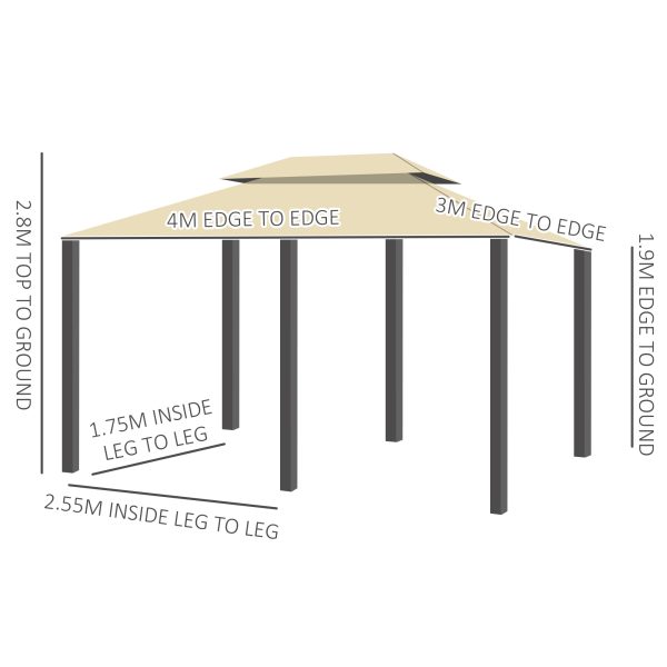 Outsunny Waterproof 4m x 3(m) Metal Gazebo Canopy Party Tent Garden Pavillion Patio Shelter Pavilion with Curtains Sidewalls Beige   Aosom UK - Image 3