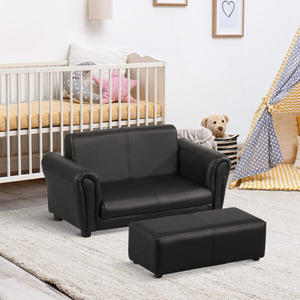 HOMCOM 2 Seater Toddler Chair Kids Twin Sofa Childrens Double Seat Chair Furniture Armchair Boys Girls Couch w/ Footstool (Black)   Aosom UK - Image 2