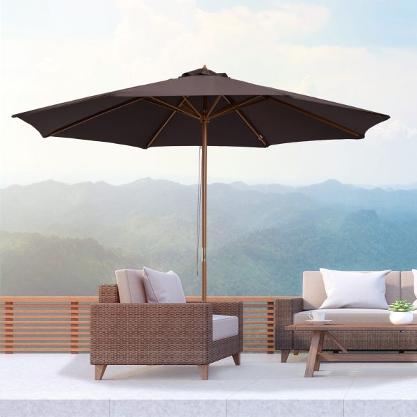 Outsunny Bamboo Wooden Patio Umbrella, 3m Garden Parasol with 8 Ribs, Outdoor Sunshade Canopy, Coffee   Aosom UK - Image 2