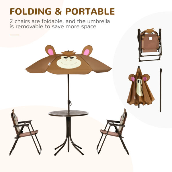 Outsunny Kids Picnic & Table Chair set, Outdoor Folding Garden Furniture w/ Removable, Adjustable Sun Umbrella, Ages 3-6 Years, Brown   Aosom UK - Image 4