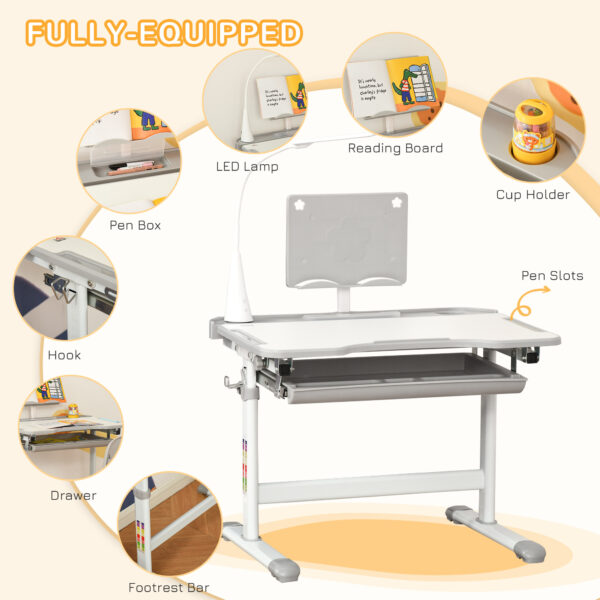 HOMCOM Children's Study Desk Set: USB Lamp, Storage Drawer, Activity Table for Arts & Crafts, Grey & White   Aosom UK - Image 5