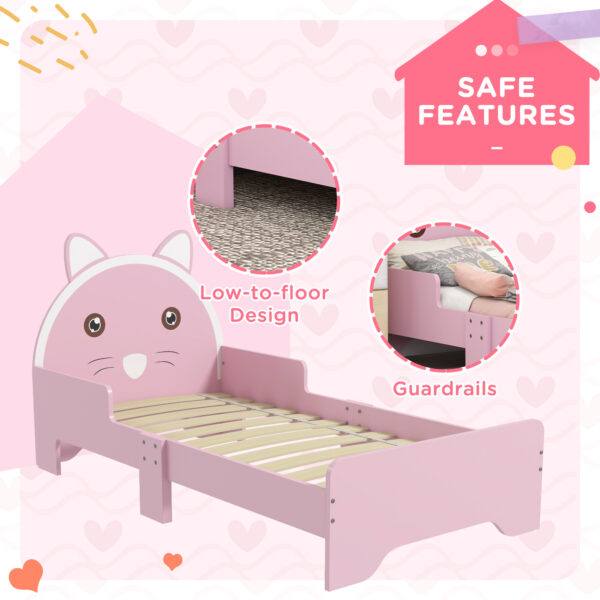 ZONEKIZ Bed for Kids Cat Design Toddler Bed Frame Bedroom Furniture with Guardrails, for 3-6 Years, 143L x 74W x 72Hcm - Pink   Aosom UK - Image 5