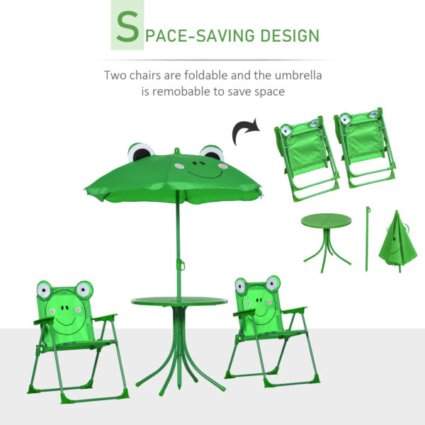 Outsunny Kids Folding Picnic Table and Chair Set Frog Pattern with Removable & Height Adjustable Sun Umbrella, Green - Image 4