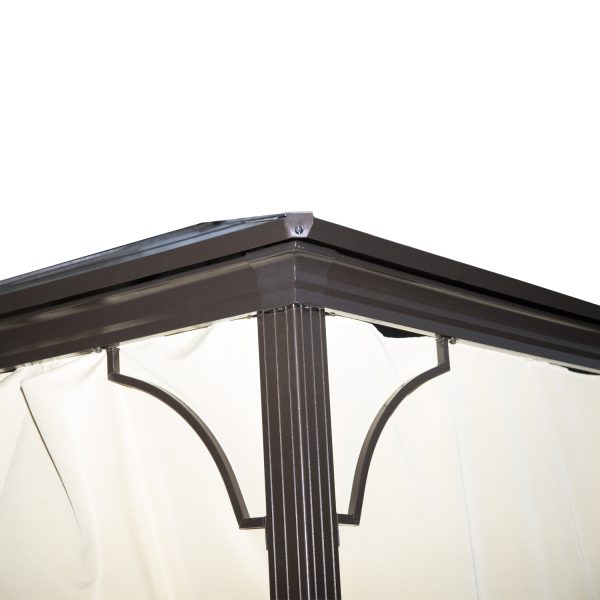 Outsunny 3 x 3(m) Hardtop Gazebo Canopy with Polycarbonate Roof and Aluminium Frame, Garden Pavilion with Mosquito Netting and Curtains, Brown - Image 9