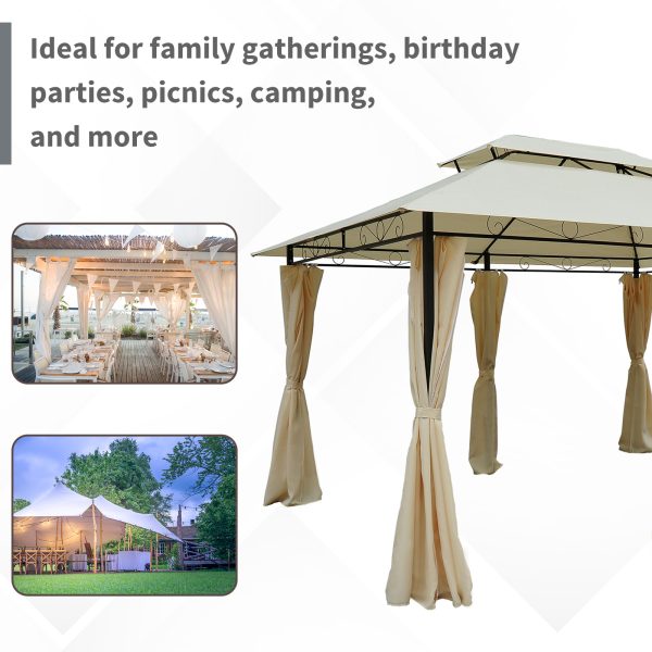 Outsunny Waterproof 4m x 3(m) Metal Gazebo Canopy Party Tent Garden Pavillion Patio Shelter Pavilion with Curtains Sidewalls Beige   Aosom UK - Image 5