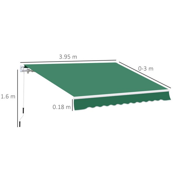 Outsunny Waterproof Manual Retractable Awning, Garden Patio Sun Shade Shelter, 4m x 3m, Durable, Green   Aosom UK - Image 3