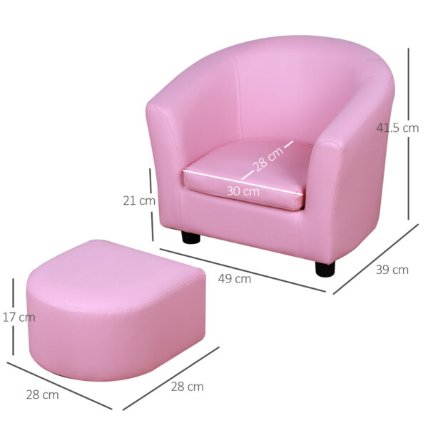 HOMCOM Children's Mini Sofa with Footstool, Thick Padding, Anti-slip Feet, 30 x 28 x 21cm, Pink   Aosom UK - Image 3