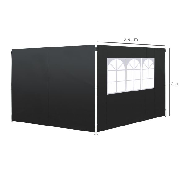 Outsunny 3m Gazebo Exchangeable Side Panels Wall-Black - Image 3