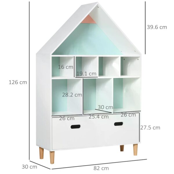 HOMCOM Kids Bookshelf Chest w/ Drawer Cubes Baby Toy Wood Organizer Display Stand Storage Cabinet 82x30x126cm White - Image 3