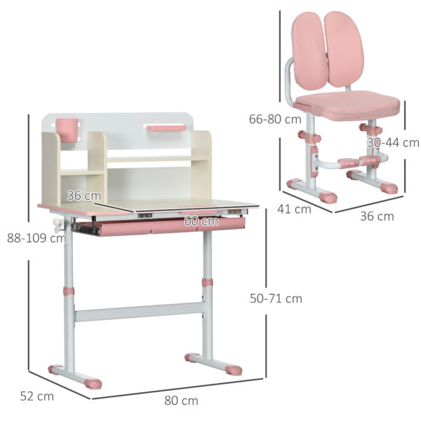 HOMCOM Kids Desk and Chair Set, Height Adjustable Kids School Desk & Chair Set w/ Shelves, Washable Cover, Anti-Slip Mat for Kids 3-12   Aosom UK - Image 3